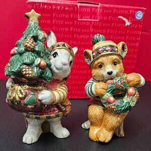 Fitz and Floyd Classics Christmas Lodge Salt and Pepper (Rabbit/Bear)